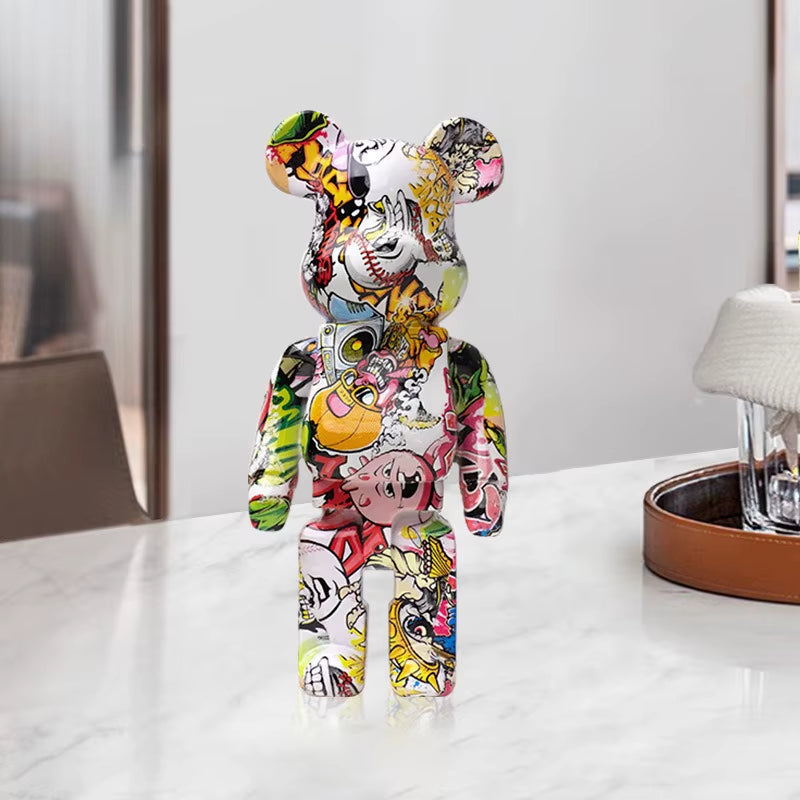 2024 New Graffiti Bear 27Cm Figurine Home Decoration Animal Statue Storage Money Jar Modern Room Sculpture Table Decor
