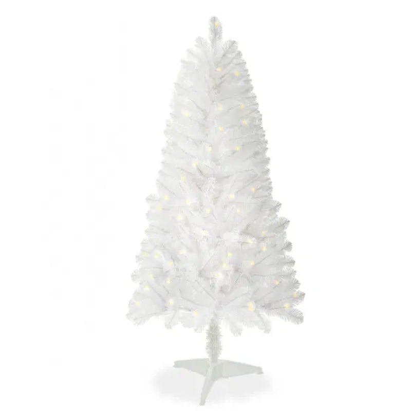 4Ft White Artificial Christmas Tree Prelit with Stand ,100 Warm White Led Lights, Realistic 241 Branch Tips PVC White Norwood Spruce Tree Easy Assembly for Indoor, Home
