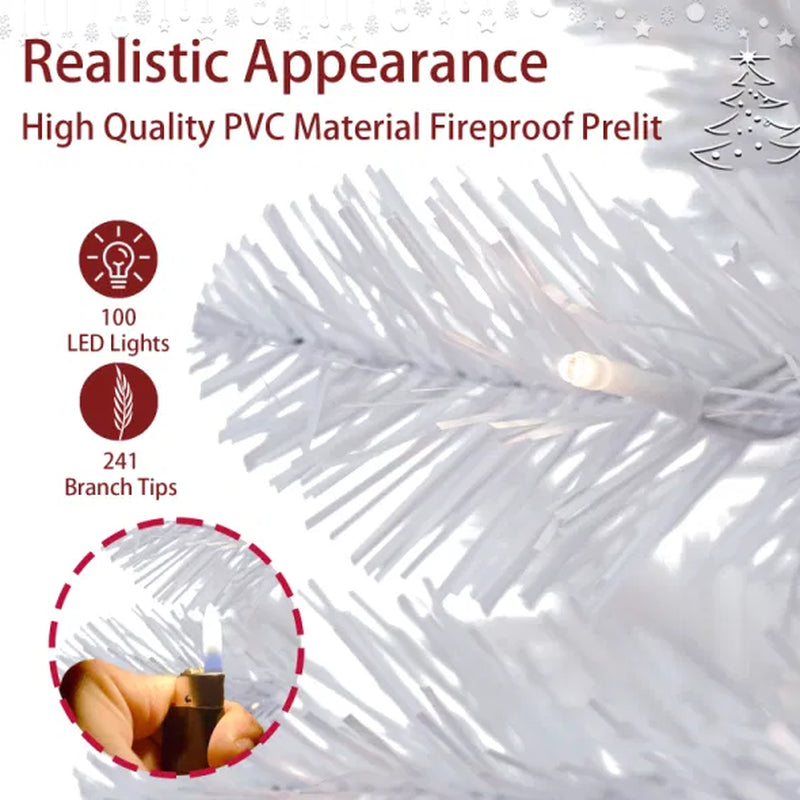 4Ft White Artificial Christmas Tree Prelit with Stand ,100 Warm White Led Lights, Realistic 241 Branch Tips PVC White Norwood Spruce Tree Easy Assembly for Indoor, Home
