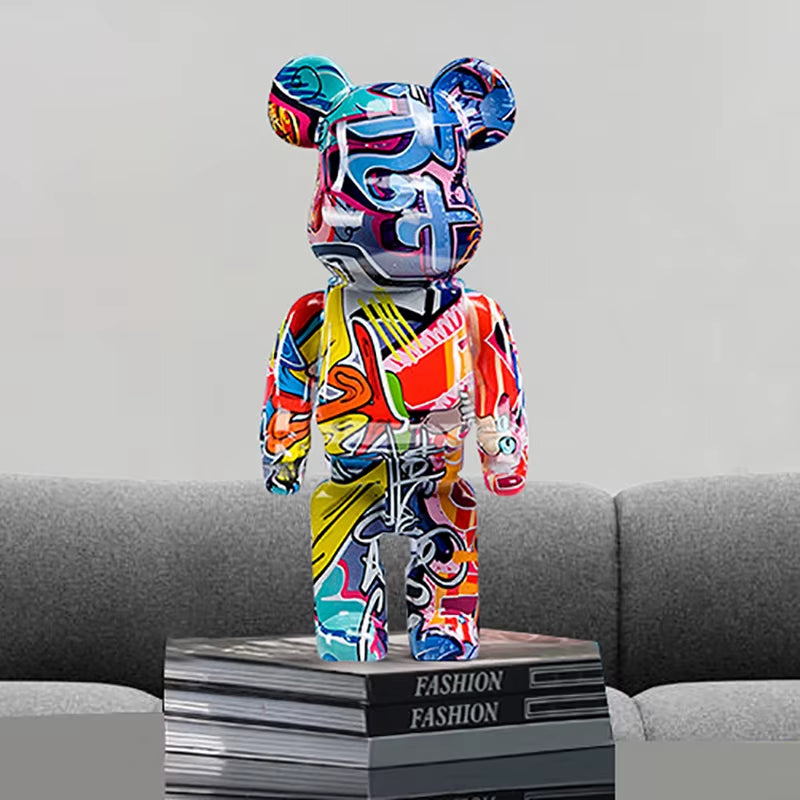 2024 New Graffiti Bear 27Cm Figurine Home Decoration Animal Statue Storage Money Jar Modern Room Sculpture Table Decor