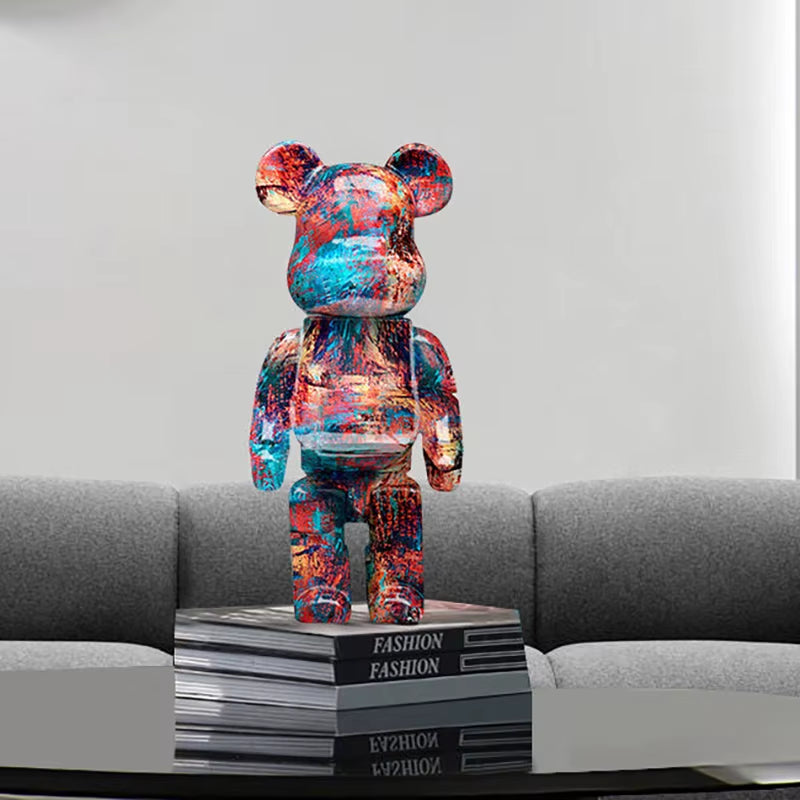 2024 New Graffiti Bear 27Cm Figurine Home Decoration Animal Statue Storage Money Jar Modern Room Sculpture Table Decor
