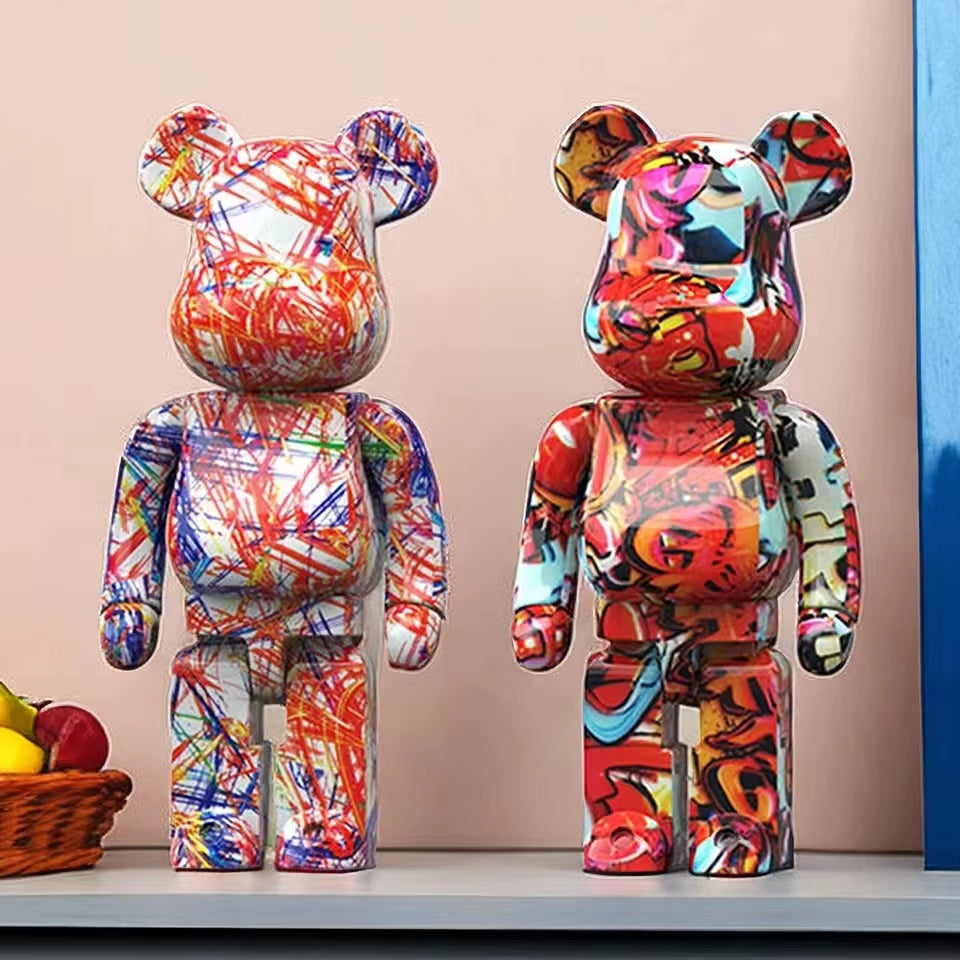 2024 New Graffiti Bear 27Cm Figurine Home Decoration Animal Statue Storage Money Jar Modern Room Sculpture Table Decor