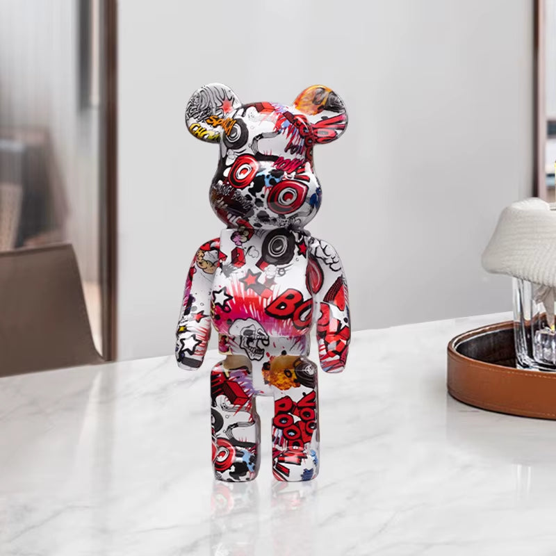 2024 New Graffiti Bear 27Cm Figurine Home Decoration Animal Statue Storage Money Jar Modern Room Sculpture Table Decor