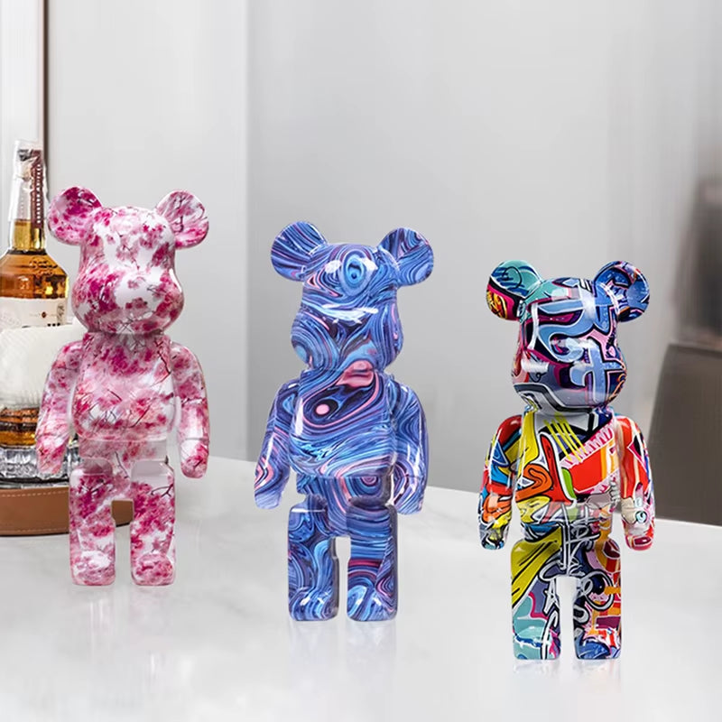 2024 New Graffiti Bear 27Cm Figurine Home Decoration Animal Statue Storage Money Jar Modern Room Sculpture Table Decor