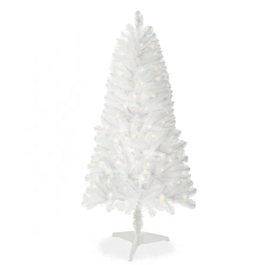 4Ft White Artificial Christmas Tree Prelit with Stand ,100 Warm White Led Lights, Realistic 241 Branch Tips PVC White Norwood Spruce Tree Easy Assembly for Indoor, Home
